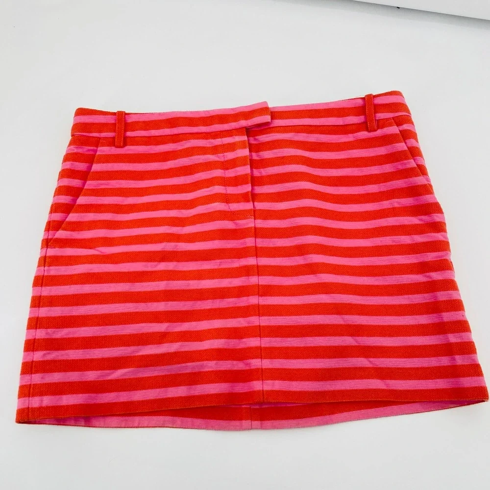 J. Crew Skirt Womens 10 Pink Orange Striped Cotton Blend Mini Skirt